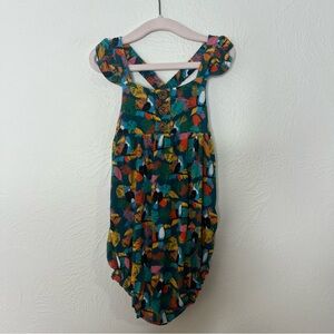 Posh Peanut Bamboo Bubble Romper Teal Tropical Print Button Front Detail Size 2T